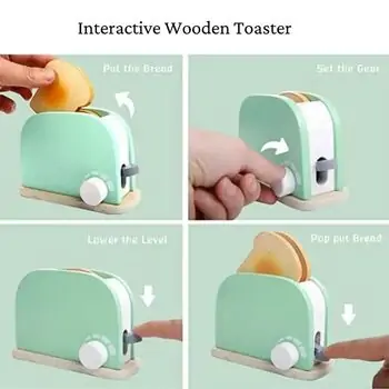 Wooden Toy Toaster - სათამაშო ხის ტოსტერი აქსესუარებით, 4 image