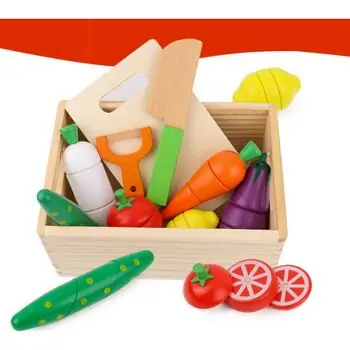 Wooden Box With chopping board set And Accsesoriess - ხის სათამაშო ყუთი დასაჭრელი ბოსტნეულით და აქსესუარებით