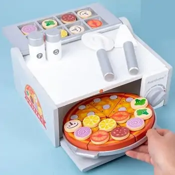 Wooden Toy Pizza Oven With Accsesoriess - ხის სათამაშო პიცის საცხობი აქსესუარებით, 5 image