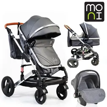 Cangaroo Gala 3in1 Black Leather With Panther Car Seat საბავშვო ტრანსფორმერი ეტლის კომპლექტი