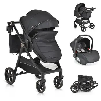 Moni 3 In 1 Set Tokyo Black With Multi Car Seat საბავშვო ტრანსფორმერი ეტლის კომპლექტი