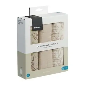 KikkaBoo Muslin swaddle set 3 pcs Secret Garden Beige ახალშობილის პლედი​