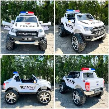 Police Super Car White - ელექტრო მანქანა კაუჩუკის საბურავებით