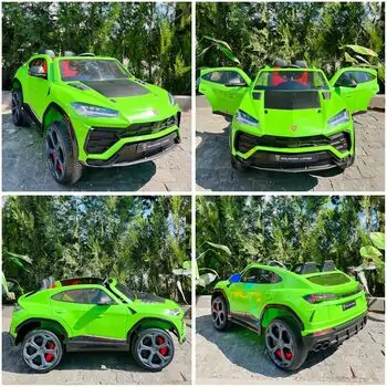 Lamborghini Electric Car Green - ელექტრო მანქანა კაუჩკის საბურავებით და ტყავის სავარძლით