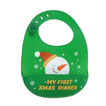 Christmas Silicone Baby Bib My First Xmas Dinner Green სილიკონის საბავშვო საახალწლო წინსაფარი