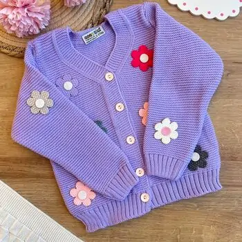 Baby Flowers Knitted Jacket Purple - საბავშვო მოსაცმელი