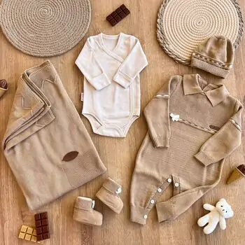 Cute Knitted 5 In 1 Set Brown - ჩვილის სამოსის ნაკრები, 2 image
