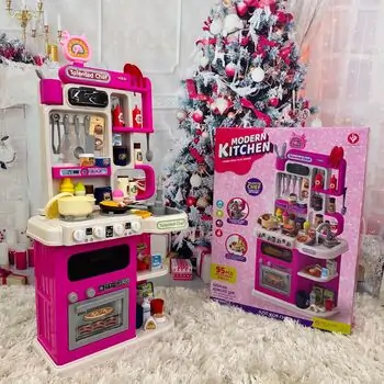 Modern Kitchen Set With Accessories Pink  - ფუნქციური სათამაშო სამზარეულო