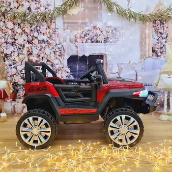 Electric Car Jeep Painting Red - ელექტრო მანქანა კაუჩუკის საბურავებით, 4 image