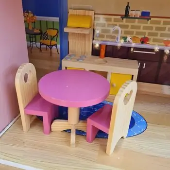 Wooden Doll House For Kids - თოჯინის ხის სამ სართულიანი სახლი ავეჯით, 8 image