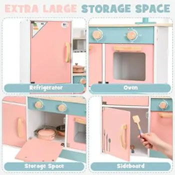 Wooden Play Kitchen Set Pink - საბავშვო ხის სამზარეულო, 6 image