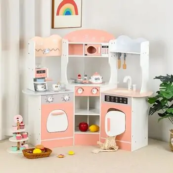 Wooden Play Kitchen Set Pink - საბავშვო ხის სამზარეულო, 5 image
