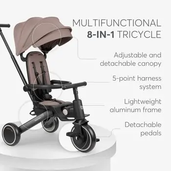 Kikkaboo Tricycle 8in1 Trix 2 Beige სამ თვლიანი ველო-ეტლი, 8 image