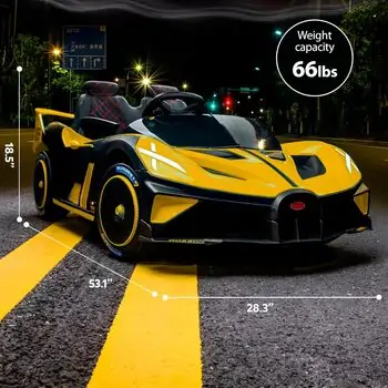 Bugatti Car Yellow - ელექტრო მანქანა კაუჩუკის საბურავებით, 3 image