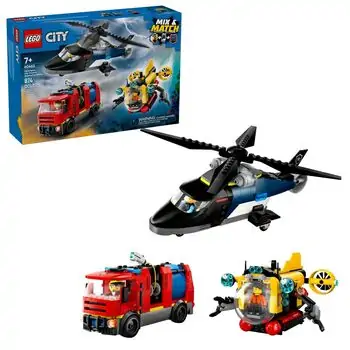 Lego City 60462 Helicopter, Fire Truck & Submarine Remix