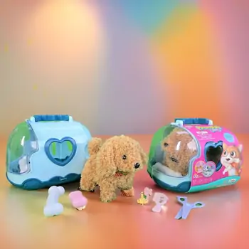 Plush Pet Cute Little Puppy With House And Accessory - რბილი სათამაშო ლეკვი სახლით და აქსესუარებით