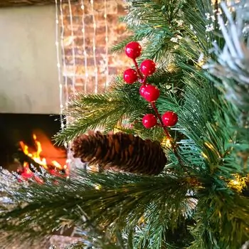 Christmas Tree 210 CM With Lights White Tips, Pine Cones And Berries PE+PVC - ნაძვის ხე განათებით შერეული სილიკონის წიწვებით, თეთრი ბოლოებით, გირჩით და კენკრით, 8 image