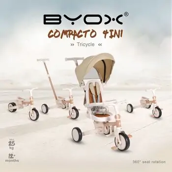 Byox Tricycle Compacto  4 in1 Beige - სასეირნო ველო-ეტლი, 14 image