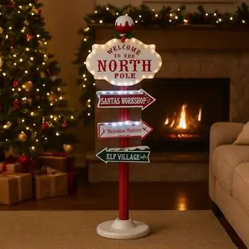 Christmas Guide Board "Welcome To The North Pole"  - საახალწლო დეკორაცია განათებით, 5 image