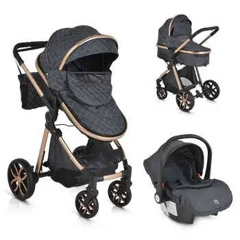 Cangaroo Alma 3 In 1 Black with I-Size CarSeat საბავშვო ტრანსფორმერი ეტლი