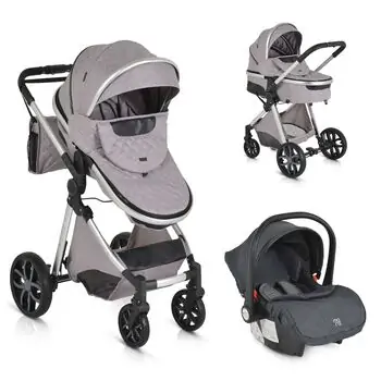Cangaroo Alma 3 In 1 Light Grey with I-Size CarSeat საბავშვო ტრანსფორმერი ეტლი