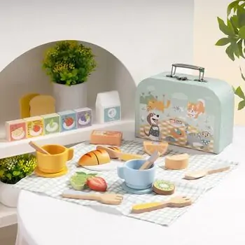 Tooky Toy Picnic Basket Set - ხის განსავითარებელი სათამაშო, 2 image