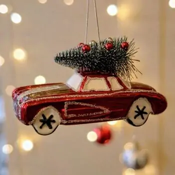 Vintage Car With Christmas Tree Hanging Decoration - ნაძვის ხის სათამაშო