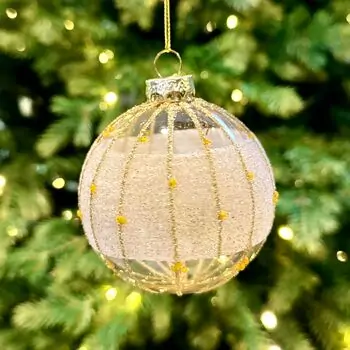 Beige Glass Christmas Ball Hanging Decoration - ნაძვის ხის სათამაშო
