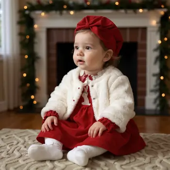 Cute Christmas Dress With A Fluffy Jacket - საბავშვო საახალწლო კაბა ფუმფულა ჟაკეტით, 2 image