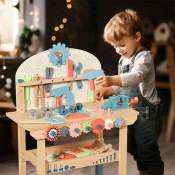 Wooden Workbench And Accessories - საბავშვო ხის სამუშაო მაგიდა და ხელსაწყოების ნაკრები, 3 image