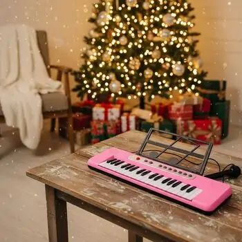 Pink Electronic Piano 37 Keys With Microphone - სათამაშო ელექტრო პიანინო მიკროფონით, 2 image