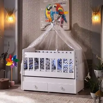 Nanni  White Color Cradle ახალშობილის საწოლი + მატრასი
