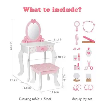 Heart Wooden Dresser Set With Accessiries - ხის საბავშვო ტრილიაჟი აქსესუარებით, 2 image