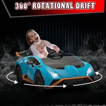 Lamborghini Hurricane Drift Car Blue - ელექტრო მანქანა კაუჩუკის საბურავებით და ტყავის სავარძლით, 5 image