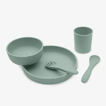 KikkaBoo Feeding set 5 pcs Platinum Silicone Sage  - საბავშვო ჭურჭლის ნაკრები, 3 image