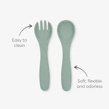 KikkaBoo Feeding set 5 pcs Platinum Silicone Sage  - საბავშვო ჭურჭლის ნაკრები, 7 image