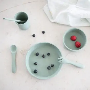 KikkaBoo Feeding set 5 pcs Platinum Silicone Sage  - საბავშვო ჭურჭლის ნაკრები, 2 image