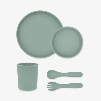KikkaBoo Feeding set 5 pcs Platinum Silicone Sage  - საბავშვო ჭურჭლის ნაკრები