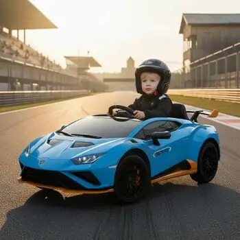 Lamborghini Hurricane Drift Car Blue - ელექტრო მანქანა კაუჩუკის საბურავებით და ტყავის სავარძლით, 3 image