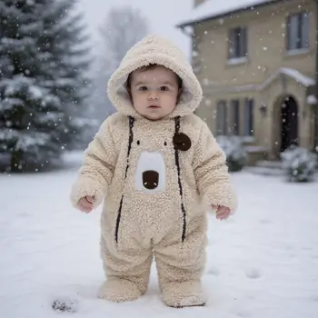 Fluffy Reindeer Romper Beige - საბავშვო ფუმფულა რომპერი, 3 image