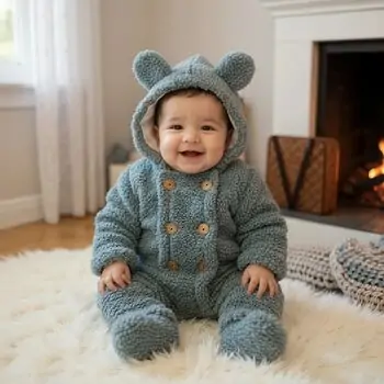 Fluffy Warm Romper Mint - საბავშვო ფუმფულა რომპერი, 2 image