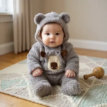 Fluffy Reindeer Romper Grey - საბავშვო ფუმფულა რომპერი, 2 image