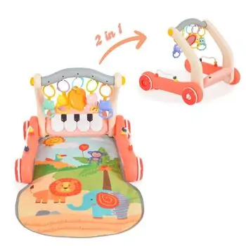 Moni Toys 2 in 1 push walker and play mat Pink piano HE0637 - საბავშვო ვოლქერი/განსავითარებელი ხალიჩა