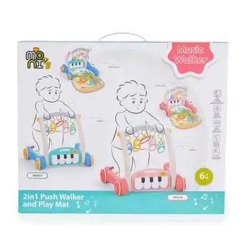 Moni Toys 2 in 1 push walker and play mat Pink piano HE0637 - საბავშვო ვოლქერი/განსავითარებელი ხალიჩა, 7 image