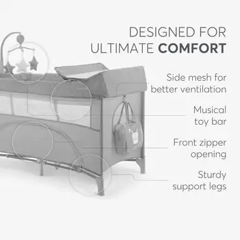 Kikkaboo Baby cot 2 levels Nighty Night Grey - საბავშვო ორ დონიანი საწოლ-მანეჟი, 4 image