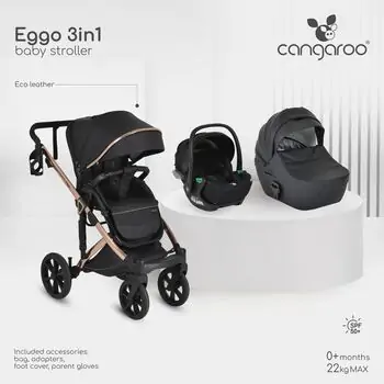Cangaroo Baby stroller 4 in 1 Eggo Caviar-black - საბავშვო ეტლის კომპლექტი, 3 image