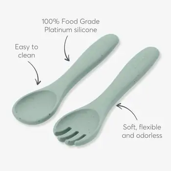 KikkaBoo Fork and spoon set Platinum Silicone Sage - საბავშვო კოვზი და ჩანგალი, 3 image