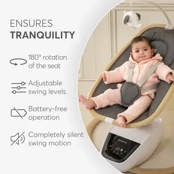 KikkaBoo Electrical swing BeeMoove Beige - საბავშვო ელექტრო შეზლონგი, 7 image