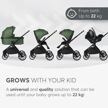 KikkaBoo Tiffany 4in1 Army Green With Extendable Car Seat საბავშვო ეტლის კომპლექტი, 9 image