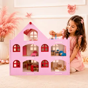 Wooden Doll House For Kids - თოჯინის სახლი ავეჯით